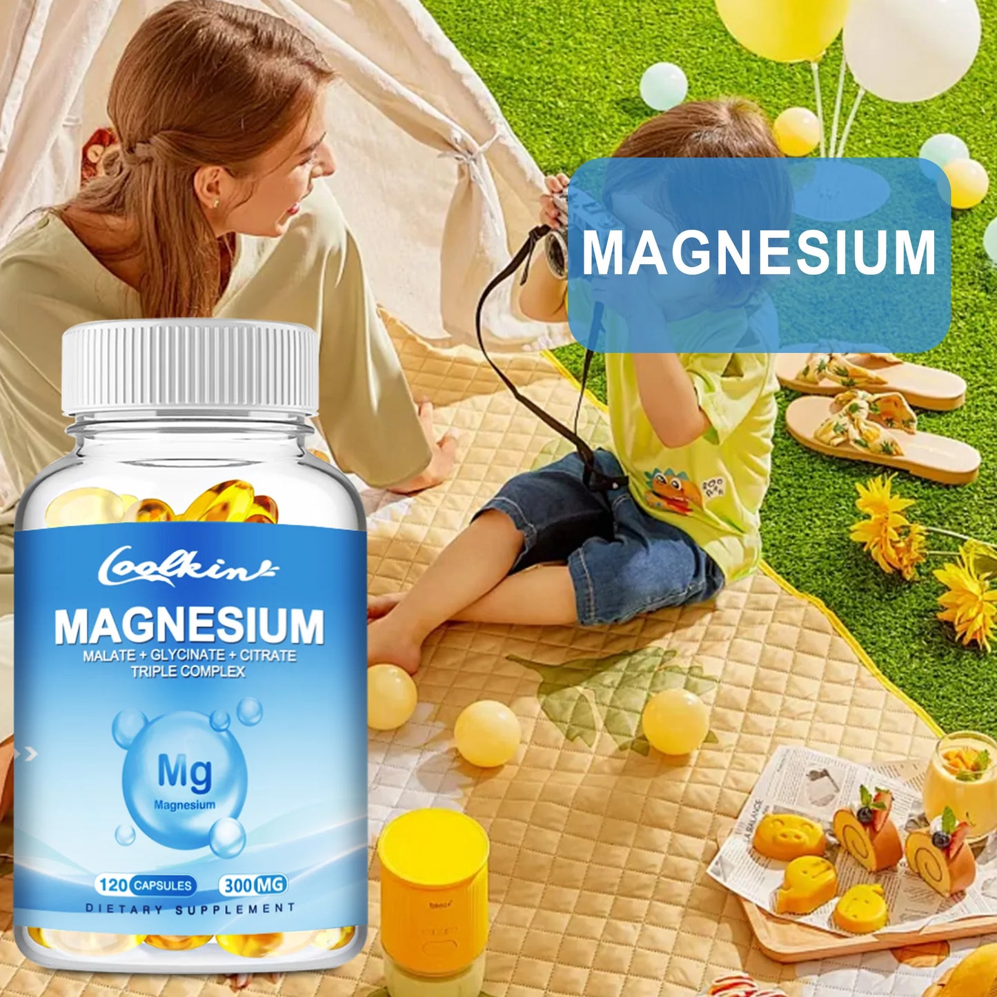 Triple Magnesium Complex- with Magnesium Glycine, Malic Acid and Citrate - for Sleep, Bones, Heart, Immune Support- 120 Capsules